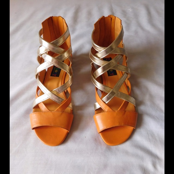 Leather Coral-Gold Gladiator Sandals W/Back Zipper - Picture 3 of 4