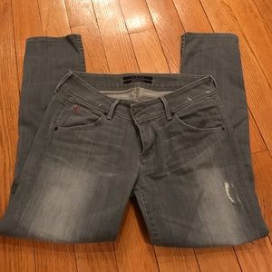 Gray Hudson distressed skinny jeans