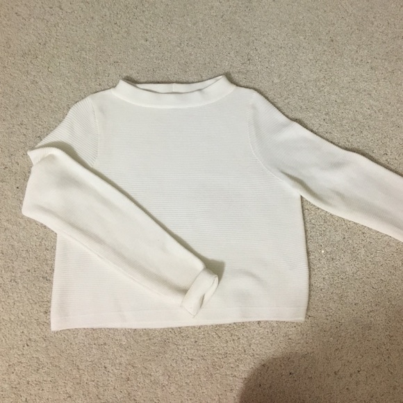 White Ribbed Cropped Sweater