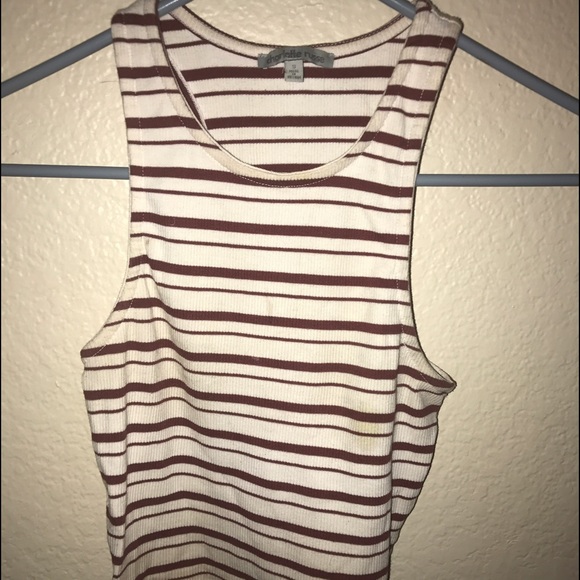 A maroon and white striped crop top