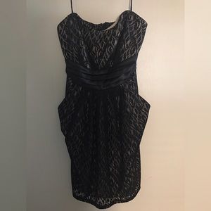 Strapless black lace dress