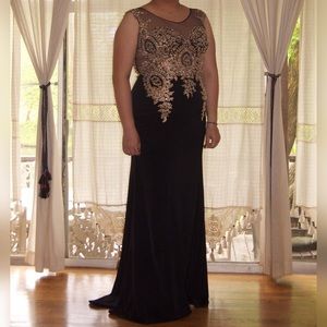 Black and gold beaded prom dress