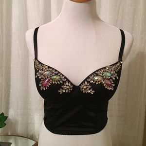 bebe black bustier crop top with stones