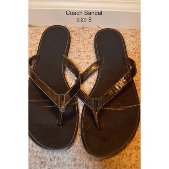 Coach black patent leather sandals, size 8
