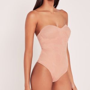 Carli Bybel x Missguided Strapless Suede Bodysuit