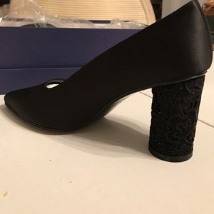 Stuart Weitzman satin heel with lace covered heel