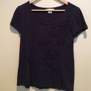 Dark Blue, Flower Detail Top
