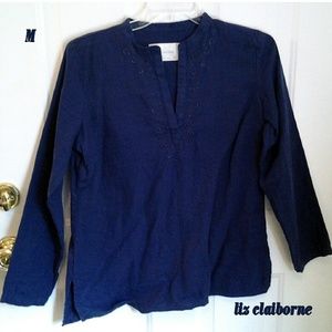 🌠LIZ C linen top, long slvs deep blue🌠