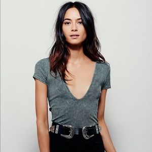 Free People Deep V Rib Tee