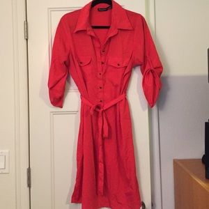 Coral shirt dress