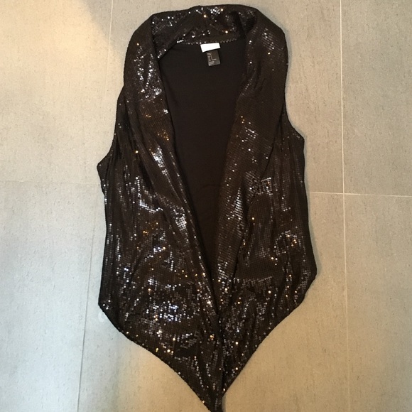 H&M Black sequin tuxedo vest