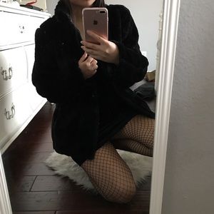 Vintage black faux fur jacket coat