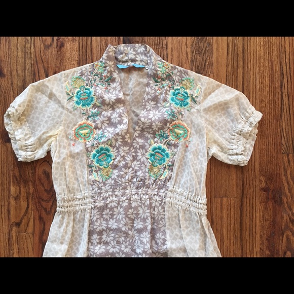 Johnny Was Floral Silk Embroidered Dress XS