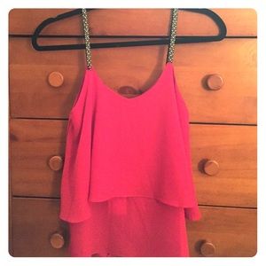 Red chiffon tank-top