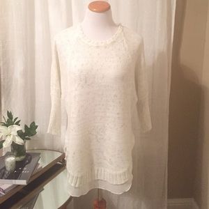White & gold sweater with chiffon accents