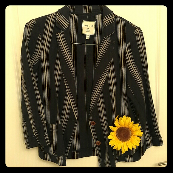 Striped Casual Navy Blazer Jacket Forever 21