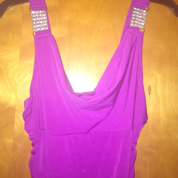 purple sparkly dress.
