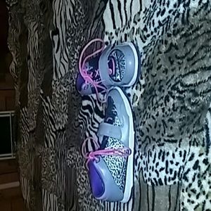 Girls jordans pink, grey purple and black