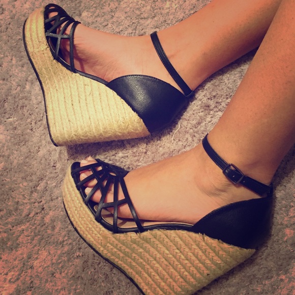 Black cut out espadrilles.