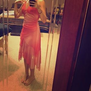 Peach pink ombre, asymmetrical, open back dress