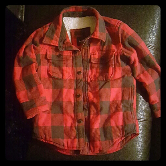 Gap Kids Red Buffalo Plaid Shirt Jacket Sherpa Fle