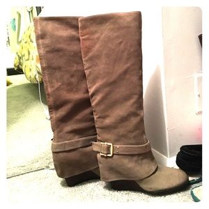 Knee high wedge leather boots