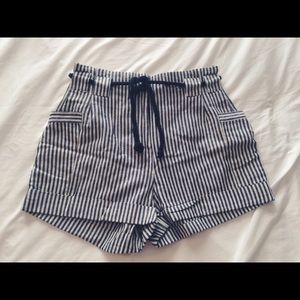 Striped High Waisted Linen Shorts w/ Rope Belt