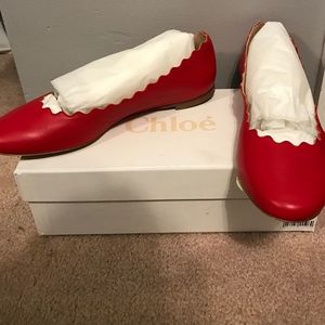 Chloe Lauren Scalloped Ballet Flats in Red