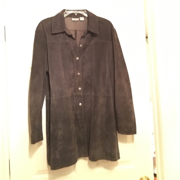 Chico's brown suede 3/4 length coat.