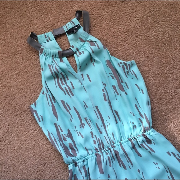 Aqua Faux Leather Halter Dress. Size XS LIKE NEW! - Picture 2 of 4