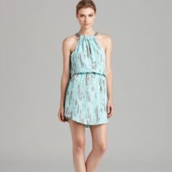 Aqua Faux Leather Halter Dress. Size XS LIKE NEW! - Picture 3 of 4