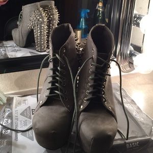 Grey spiked lace-up heels