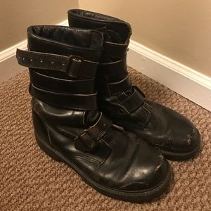 Black leather tanker boots (combat boots w/straps)