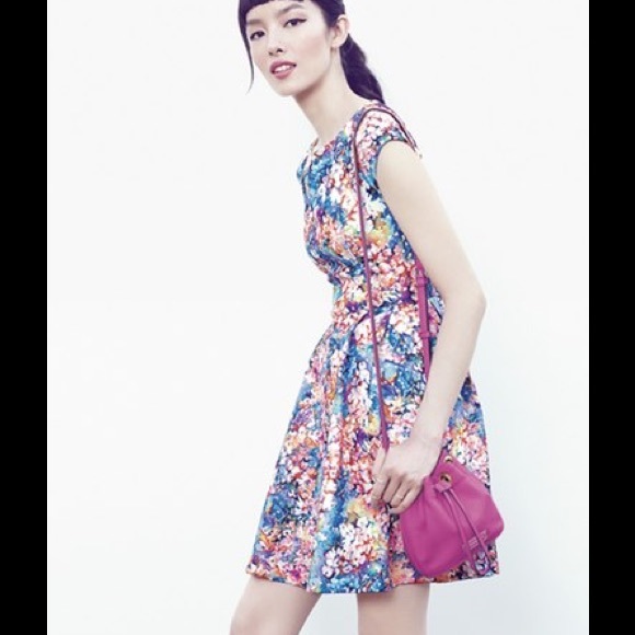 NWT Betsey Johnson Floral Scuba cutout Flare Dress - Picture 2 of 4