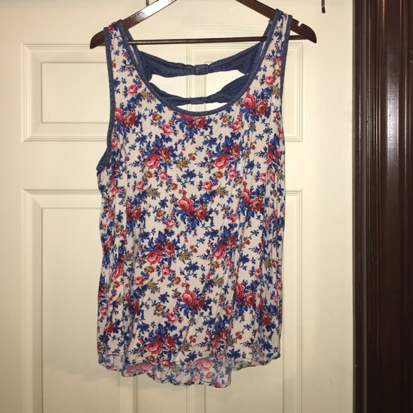 Floral and denim trim tank