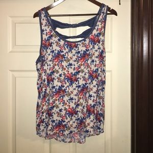 Floral and denim trim tank