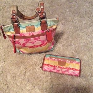 Coach watercolor scribble wallet and purse set.