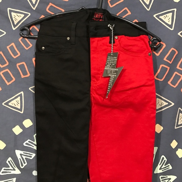 Black/ red skinny jeans