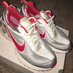 Pink and Red Nike Tennis Shoes