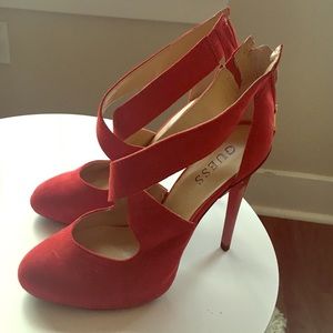 Red Guess pump with 5-inch heel