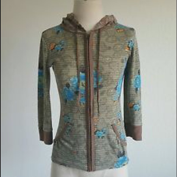 💐FREE PEOPLE Floral Waffle Weave  Zip-Up Hoodie