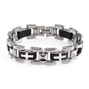 Stainless Steel Cross Bracelet Rubber Accent