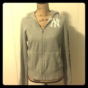 Pink large grey Yankees hoodie