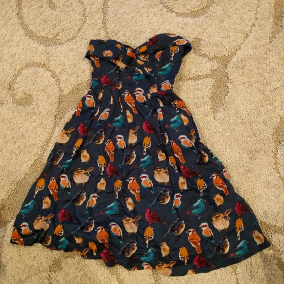 Anthropologie Maeve strapless bird dress pockets