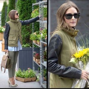 Zara army green with leather sleeves jacket. XS.