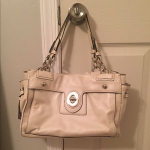 White leather coach purse