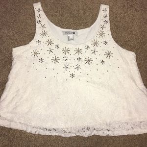 White embellished crop tank- forever21