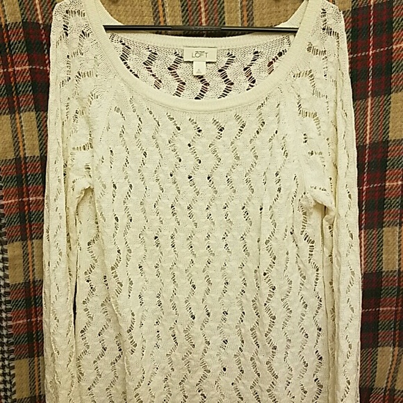 Ann Taylor Loft White Crocheted Sweater
