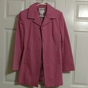 Pink hip length women's lightweight trench coat