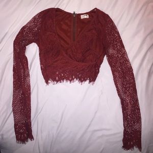 Red lace crop top